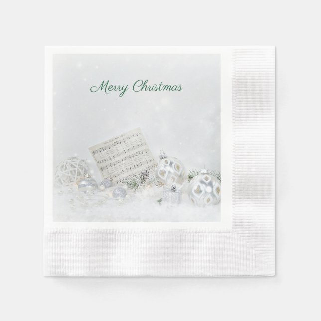 Christmas music and ornaments in snow napkins (Front)