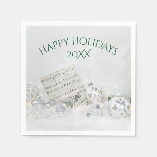 Christmas Music And Silver Ornaments Napkins (Front)