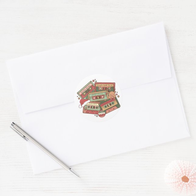 Christmas Music Cassette Tapes Classic Round Sticker (Envelope)