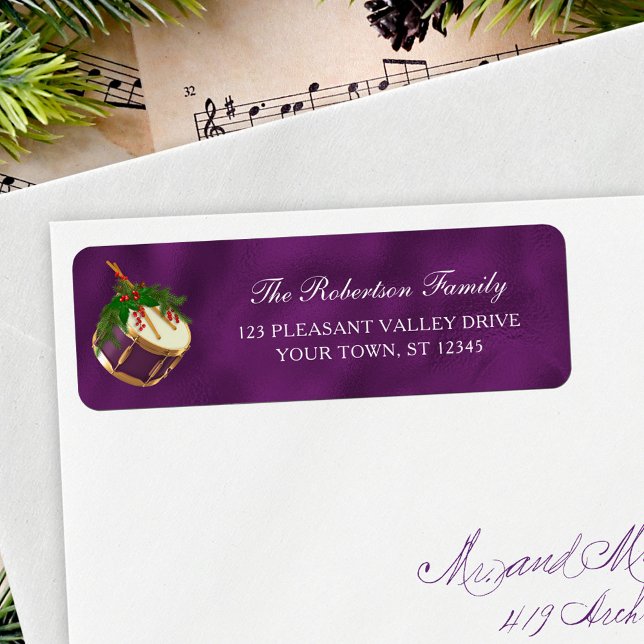 Christmas Music Drum Purple Return Address Label (Creator Uploaded)