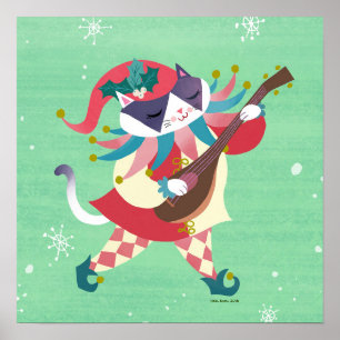 Christmas Music Elf Cat Art Print