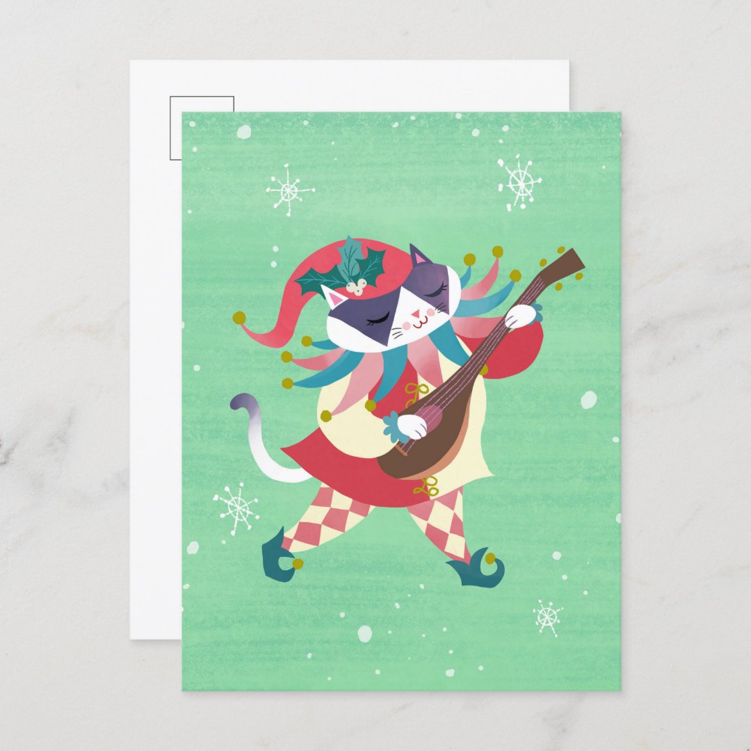 Christmas Music Elf Cat Postcard (Front/Back)