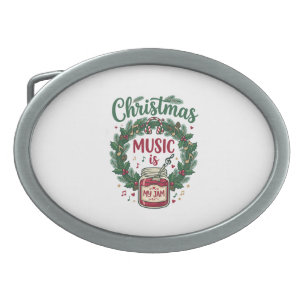 Christmas Music Is Jam Jar Pine Wreath Headphones Belt Buckle