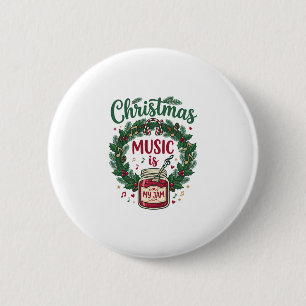 Christmas Music Is Jam Jar Pine Wreath Headphones Button