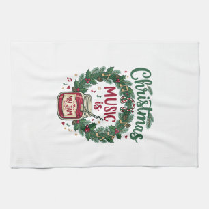 Christmas Music Is Jam Jar Pine Wreath Headphones Kitchen Towel