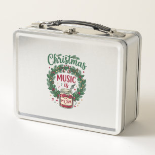 Christmas Music Is Jam Jar Pine Wreath Headphones Metal Lunch Box