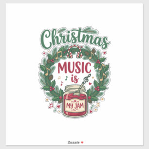 Christmas Music Is Jam Jar Pine Wreath Headphones Sticker