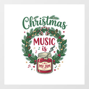 Christmas Music Is Jam Jar Pine Wreath Headphones Window Cling