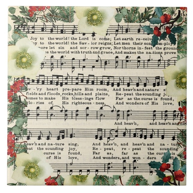 Christmas Music, Joy to the World, Ceramic Tile (Front)