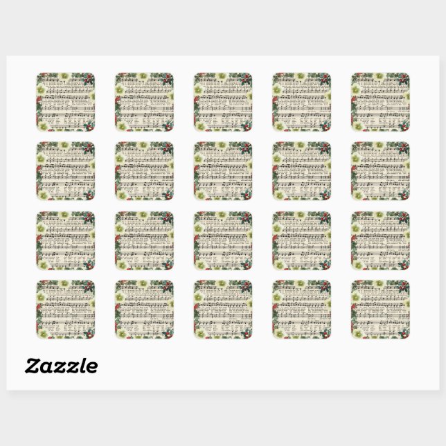 Christmas Music, Joy to the World, Square Sticker (Sheet)