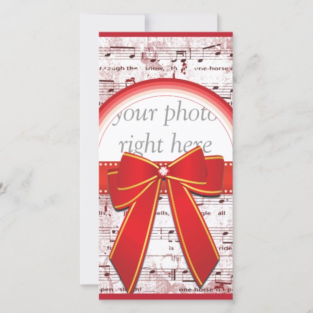 Christmas music note with red ribbon photo card (Front)