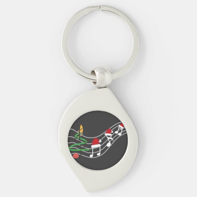 Christmas Music Notes Santa Hat Treble Clef  Keychain (Front)