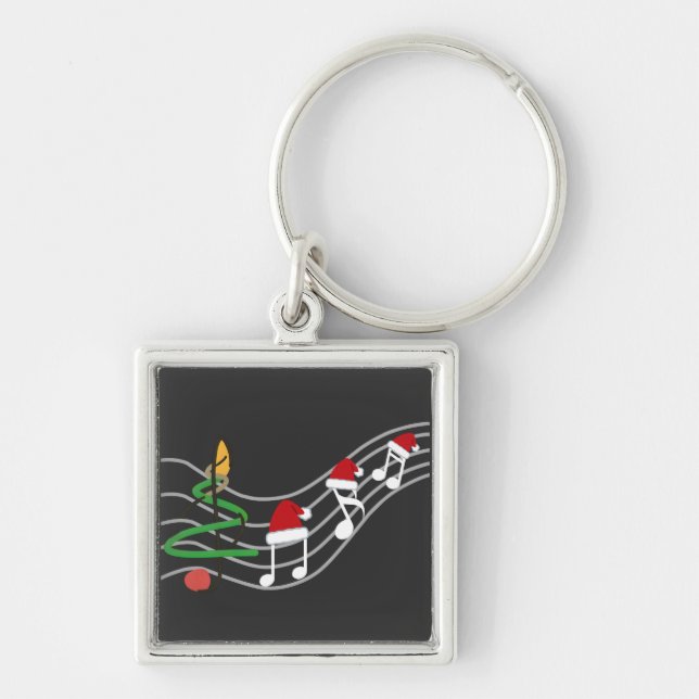 Christmas Music Notes Santa Hat Treble Clef  Keychain (Front)
