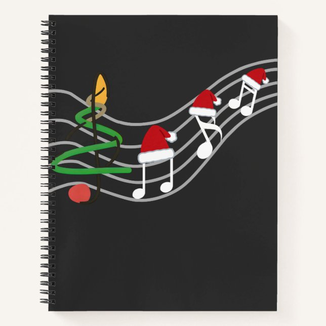 Christmas Music Notes Santa Hat Treble Clef  Notebook (Front)