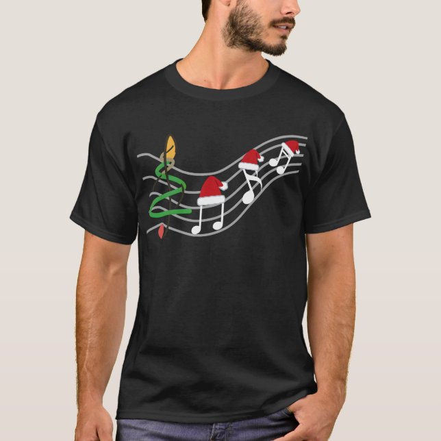 Christmas Music Notes Santa Hat Treble Clef  T-Shirt (Front)