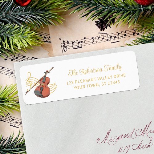 Christmas Music Violin Elegant Return Address Label