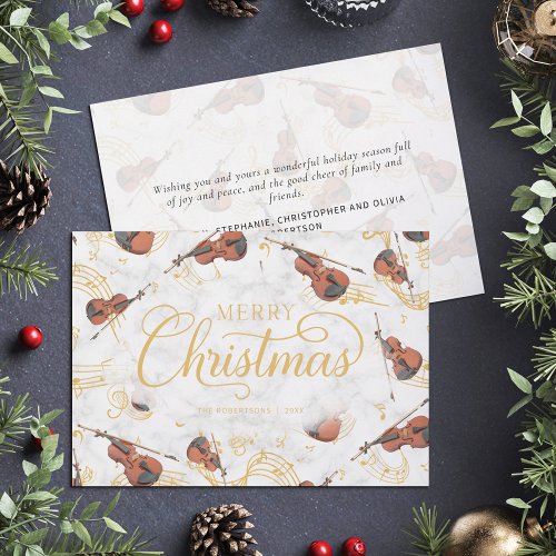 Christmas Music Violin Elegant Script Holiday Card