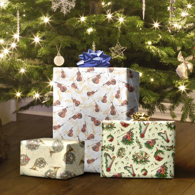 Christmas Musical Instruments Violin French Horn Wrapping Paper Sheets (Creator Uploaded)