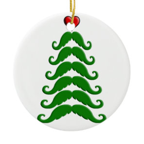 Christmas Mustache Tree Ceramic Ornament