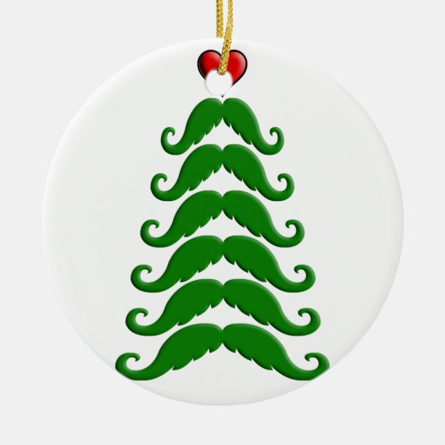 Christmas Mustache Tree Ceramic Ornament (Front)