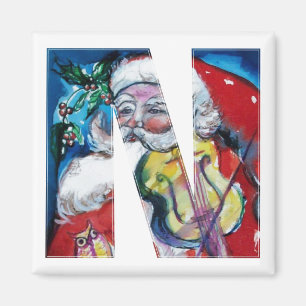 CHRISTMAS N LETTER / SANTA WITH VIOLIN MONOGRAM MAGNET