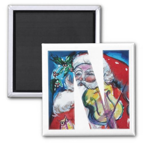 CHRISTMAS N LETTER  SANTA  WITH VIOLIN MONOGRAM MAGNET