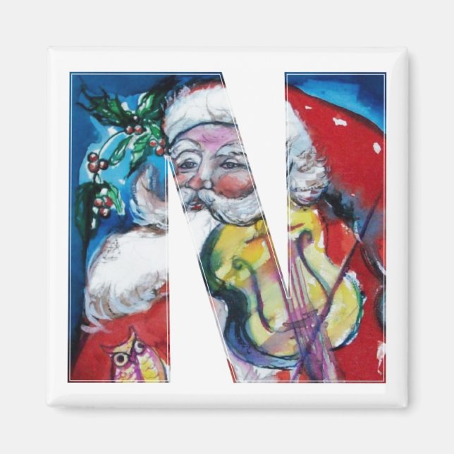 CHRISTMAS N LETTER / SANTA  WITH VIOLIN MONOGRAM MAGNET (Front)