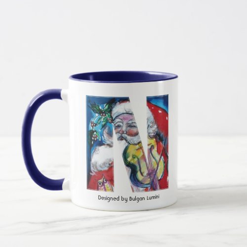 CHRISTMAS N LETTER  SANTA  WITH VIOLIN MONOGRAM MUG