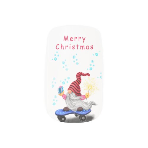 Christmas Nail Art Skater Gnome with Gift