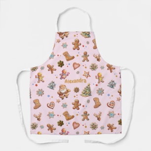 Christmas Name Custom Fun Cute Gingerbread Pink Apron