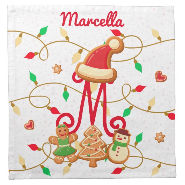 Christmas Name Monogram Custom Gingerbread Red Cloth Napkin (Front)