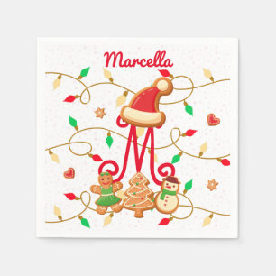 Christmas Name Monogram Custom Gingerbread Red Napkins
