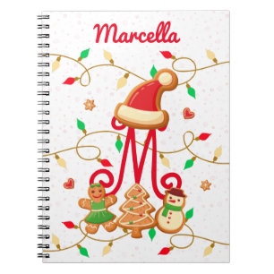 Christmas Name Monogram Custom Gingerbread Red Notebook