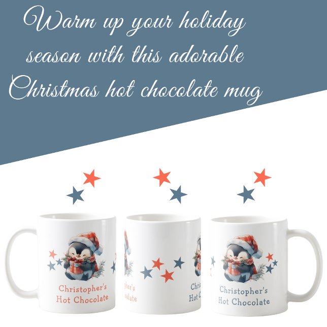 Christmas name penguin blue hot chocolate mug (Creator Uploaded)