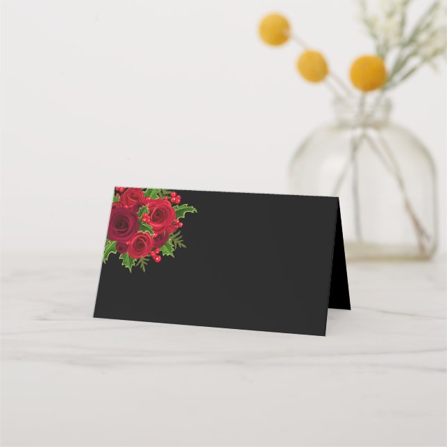 Christmas Name Place Card-Red Roses Card (Front)