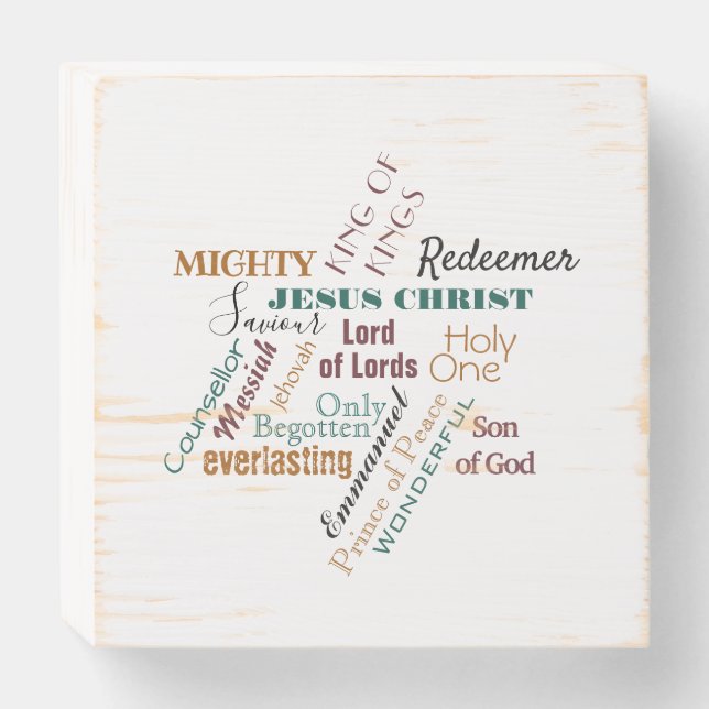 Christmas Names of Jesus Word Star Wood Box Sign (Front Horizontal)