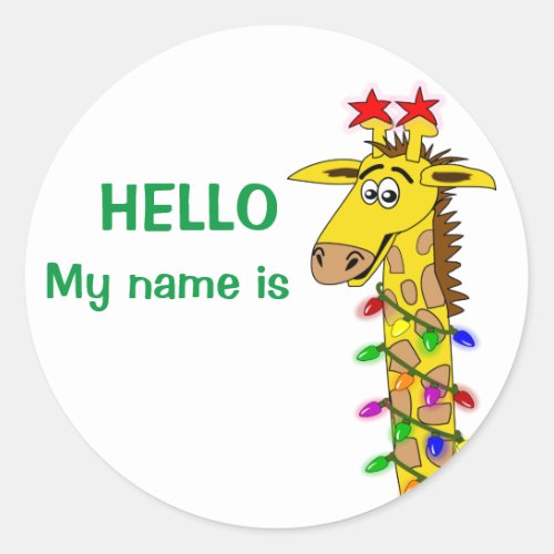 Christmas Nametag Stickers Funny Giraffe w Lights