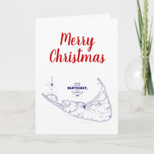 Christmas Nantucket Island Vintage Map Navy Blue Holiday Card