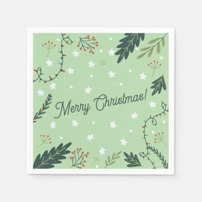 Christmas napkin New Year dinner sage green  (Front)