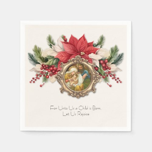 Christmas Napkins Nativity of Jesus Poinsettias  Napkins