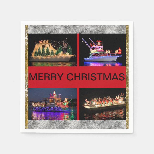 Christmas Napkins with colorful Christmas Boats (Front)