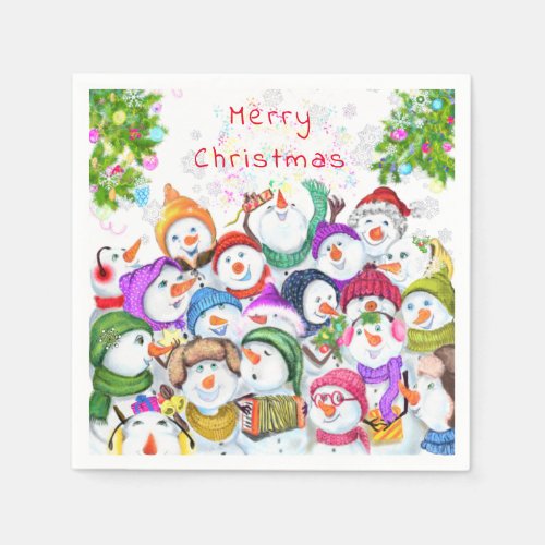 Christmas Napkins with Happy Snowmans Party