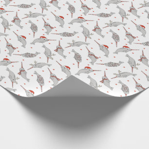Christmas Narwhal white Wrapping Paper
