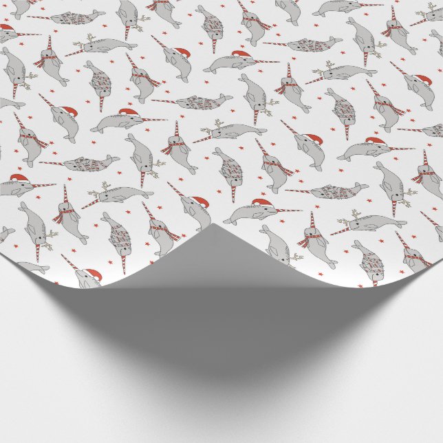 Christmas Narwhal white Wrapping Paper (Corner)