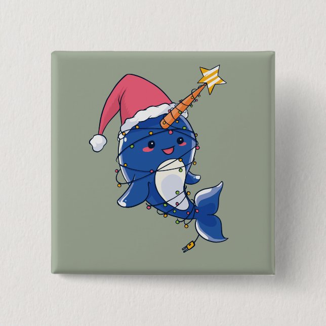 Christmas Narwhale Button (Front)