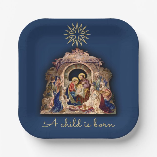 Christmas Nativity Adoration of Baby Jesus Paper Plates (Front)