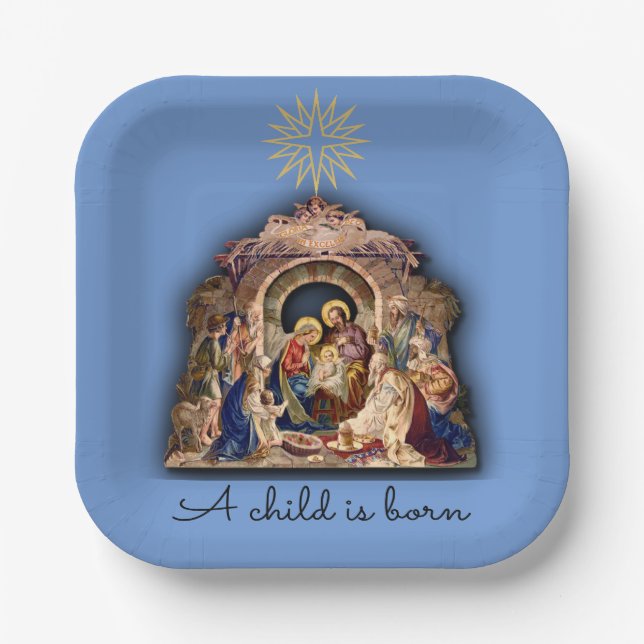 Christmas Nativity Adoration of Baby Jesus Paper Plates (Front)