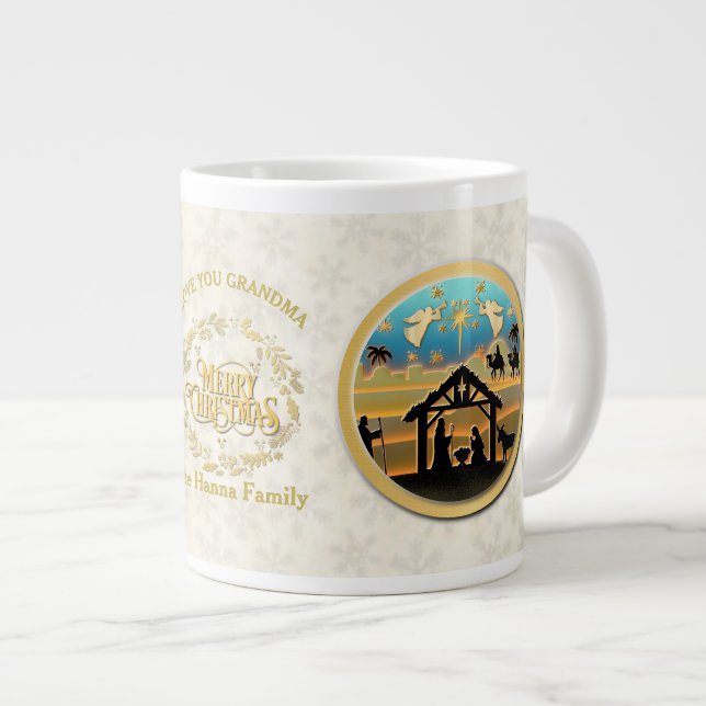 Christmas Nativity and Love You Grandma Giant Coffee Mug (Front Right)