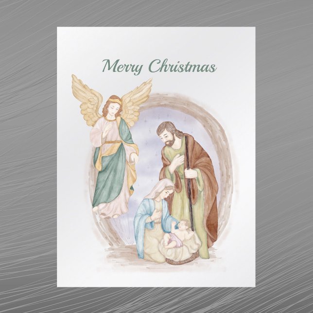Christmas Nativity Angel Watercolor Holiday Postcard (Creator Uploaded)