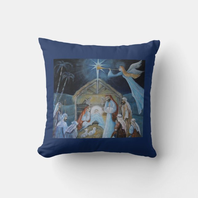 Christmas Nativity Angle Trumpeting Birth of Jesus Throw Pillow (Front)